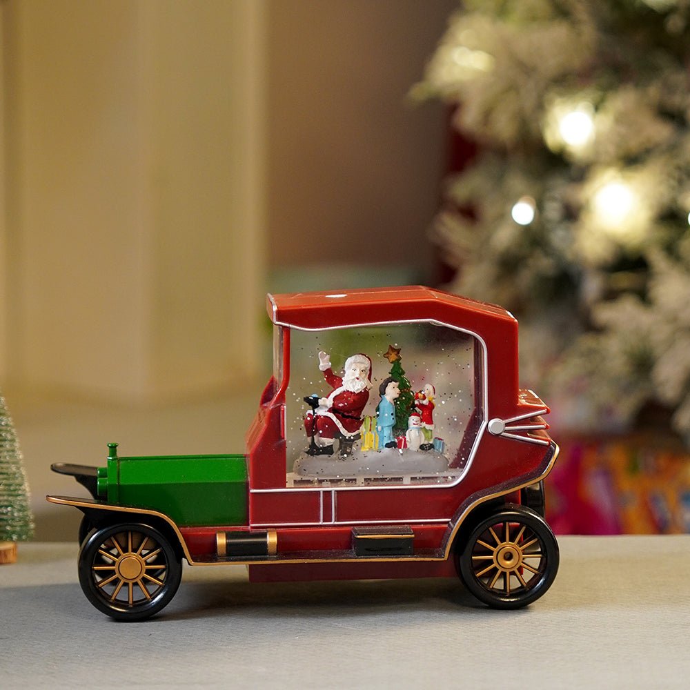 Little Surprise Box Red & Green Vintage Car with Musical Glitter Water Light, Christmas Décor - Christmas Decor