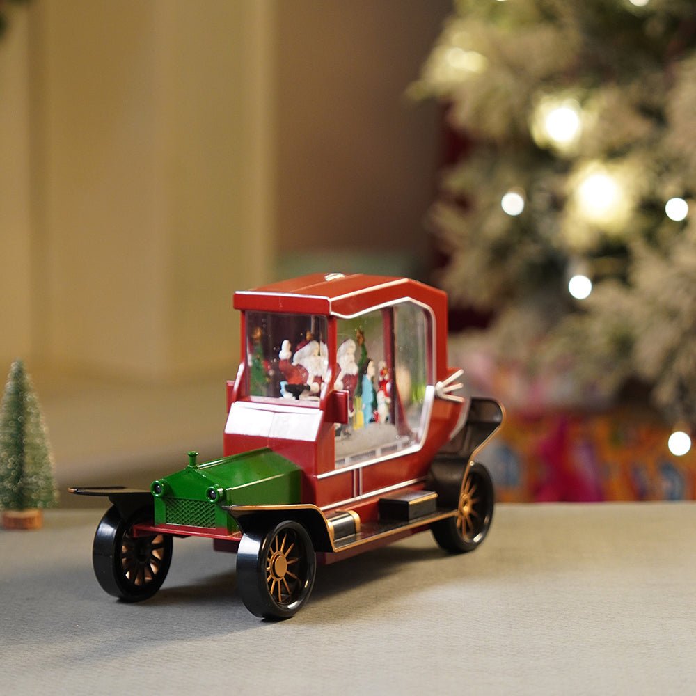 Little Surprise Box Red & Green Vintage Car with Musical Glitter Water Light, Christmas Décor - Christmas Decor