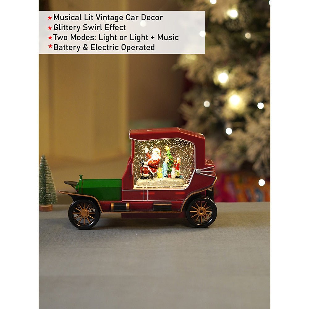 Little Surprise Box Red & Green Vintage Car with Musical Glitter Water Light, Christmas Décor - Christmas Decor
