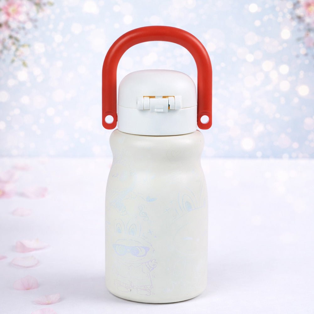 Little Surprise Box Red Handle Labubu Printed Handle Stainless Steel Kids Water Bottle , 500ml - Water Bottle