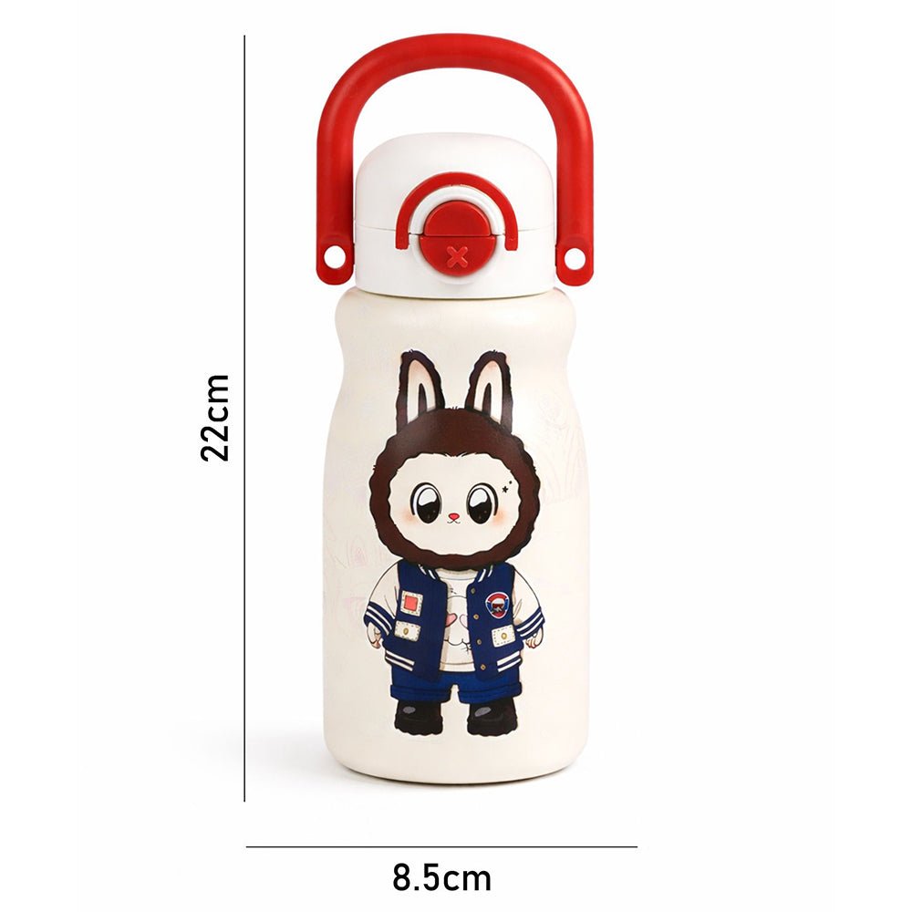 Little Surprise Box Red Handle Labubu Printed Handle Stainless Steel Kids Water Bottle , 500ml - Water Bottle