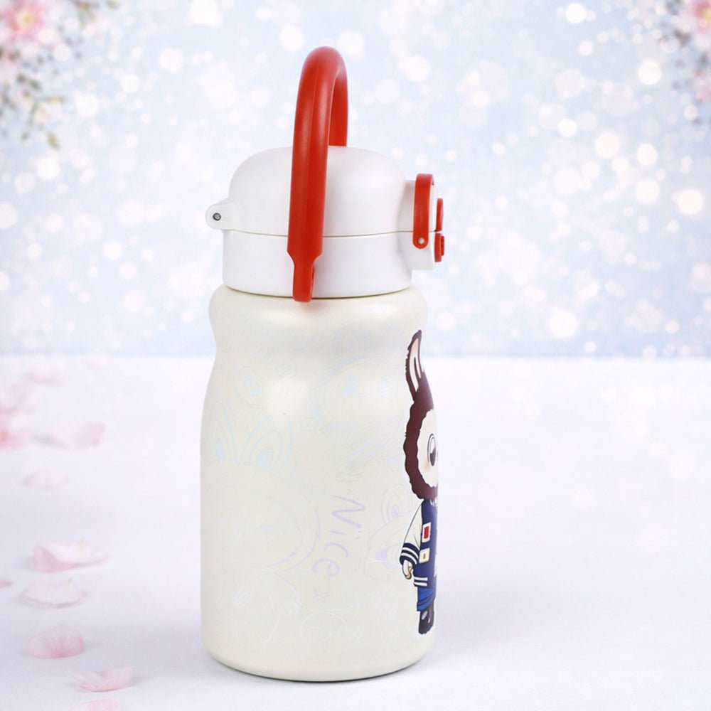 Little Surprise Box Red Handle Labubu Printed Handle Stainless Steel Kids Water Bottle , 500ml - Water Bottle