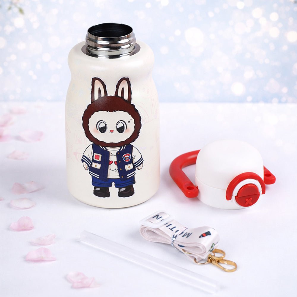 Little Surprise Box Red Handle Labubu Printed Handle Stainless Steel Kids Water Bottle , 500ml - Water Bottle