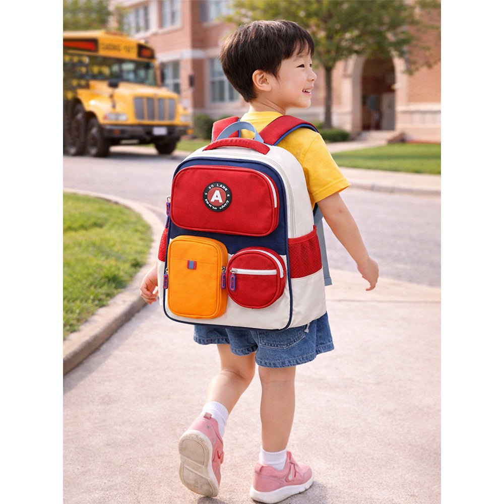 Little Surprise Box Red & Orange 3 different pocket style school backpack for older kids & Adults - Baby Bags