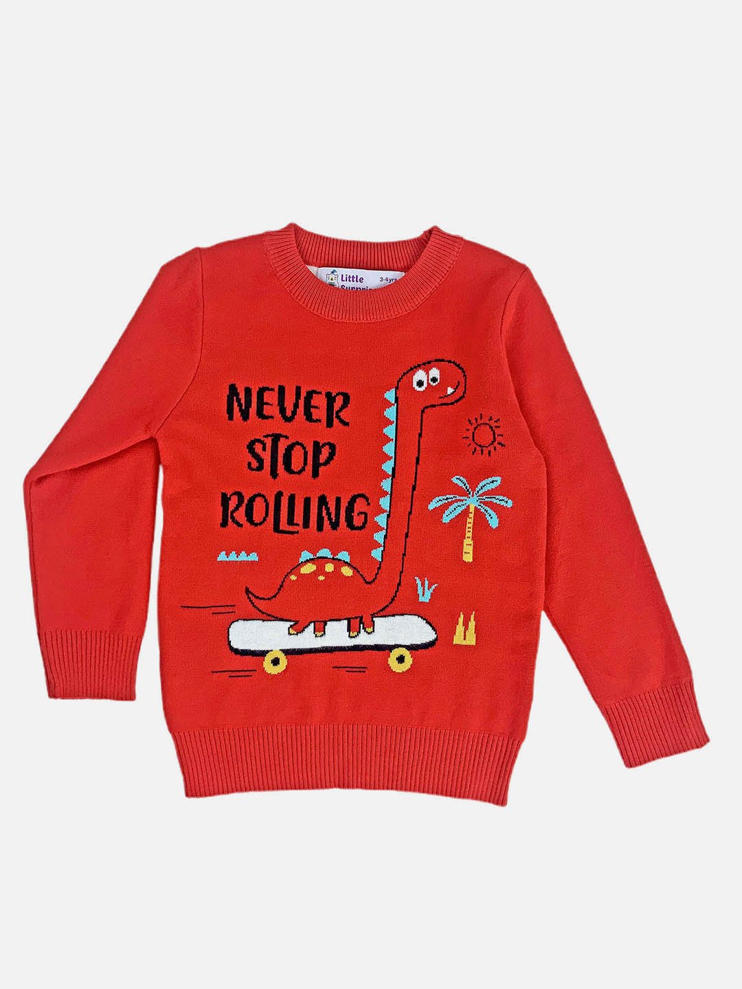 Little Surprise Box Red Rolling Dino cardigan Sweater for Kids - LSB - CARDI - ROLLNGDINO - 2 - 3Y