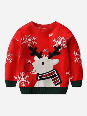 Little Surprise Box Red Round neck Snow deer Knitted warmer, cardigan Christmas Sweater for Kids - Kids Winter Wear