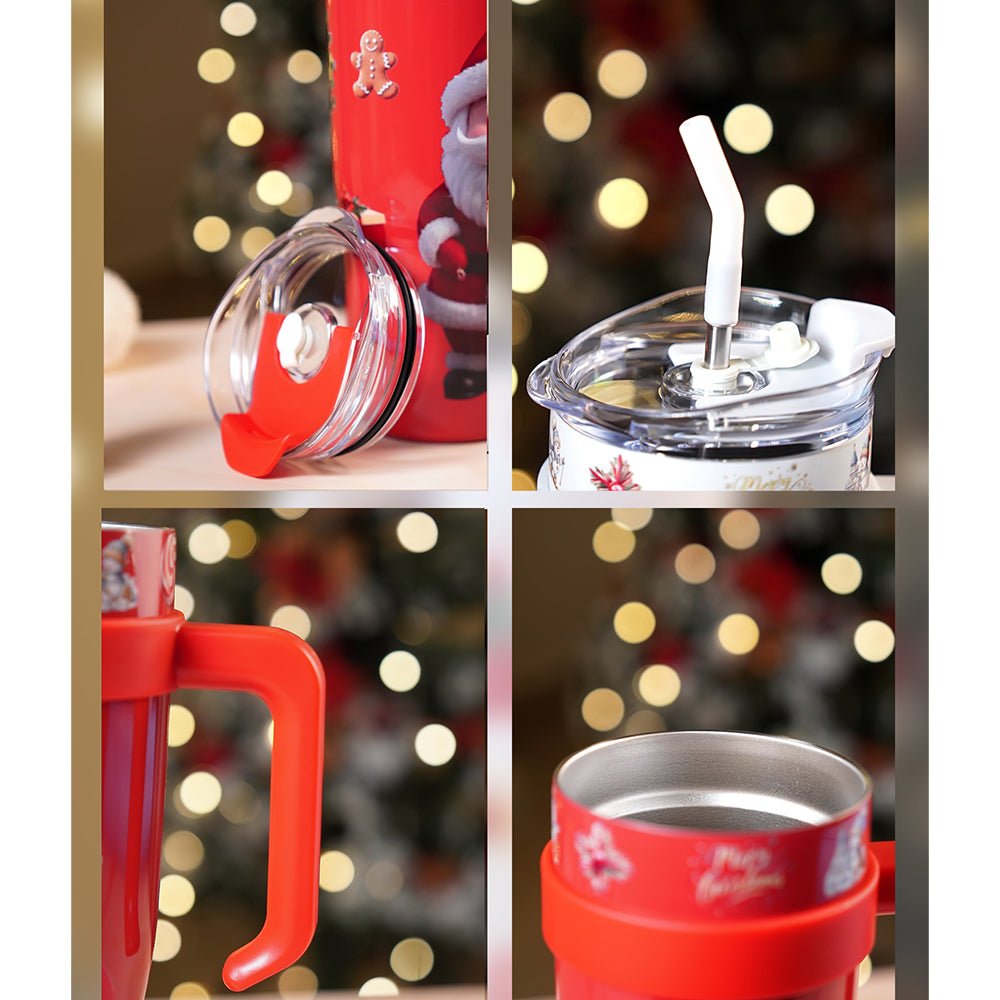 Little Surprise Box Red Santa vacum insulated stainless steel Tumbler with lid and stainless steel straw - Christmas Cutlery