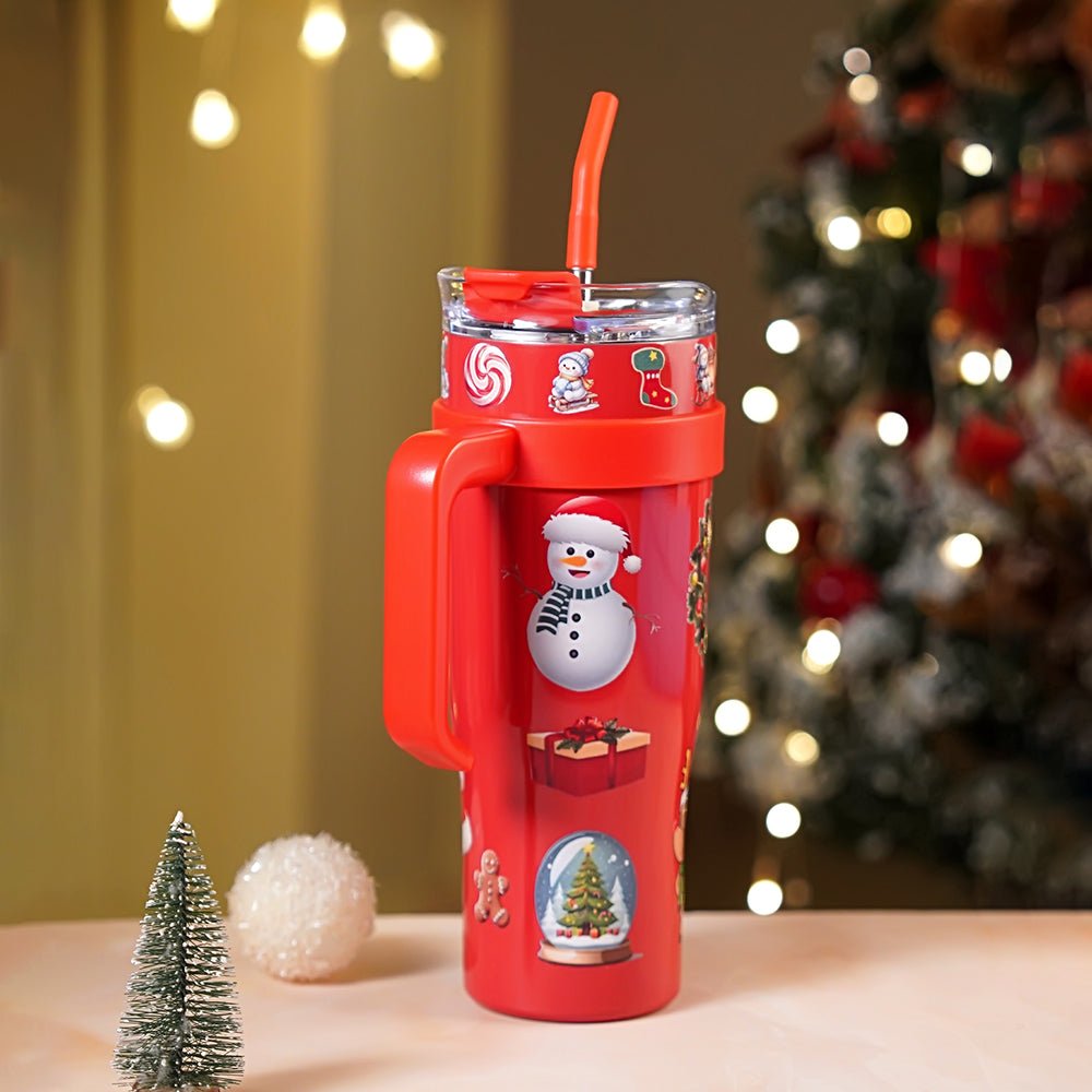 Little Surprise Box Red Santa vacum insulated stainless steel Tumbler with lid and stainless steel straw - Christmas Cutlery