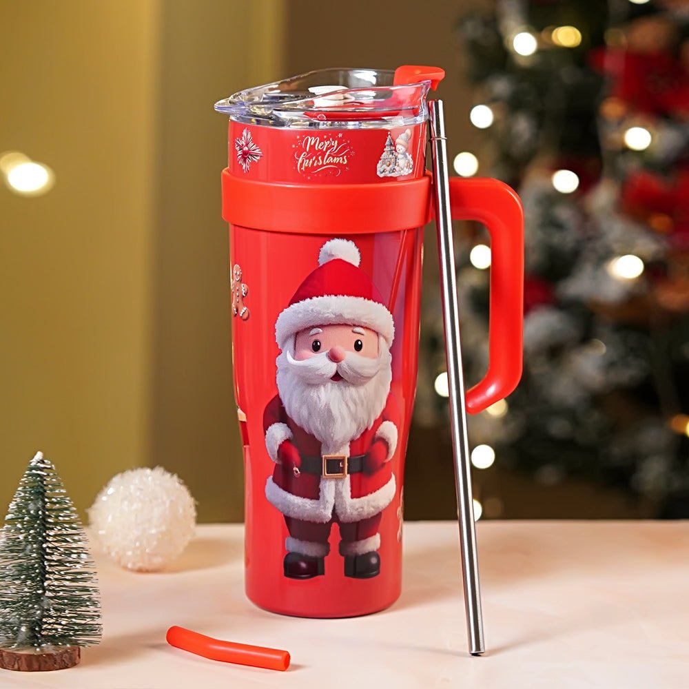 Little Surprise Box Red Santa vacum insulated stainless steel Tumbler with lid and stainless steel straw - Christmas Cutlery