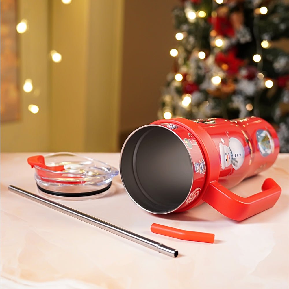 Little Surprise Box Red Santa vacum insulated stainless steel Tumbler with lid and stainless steel straw - Christmas Cutlery