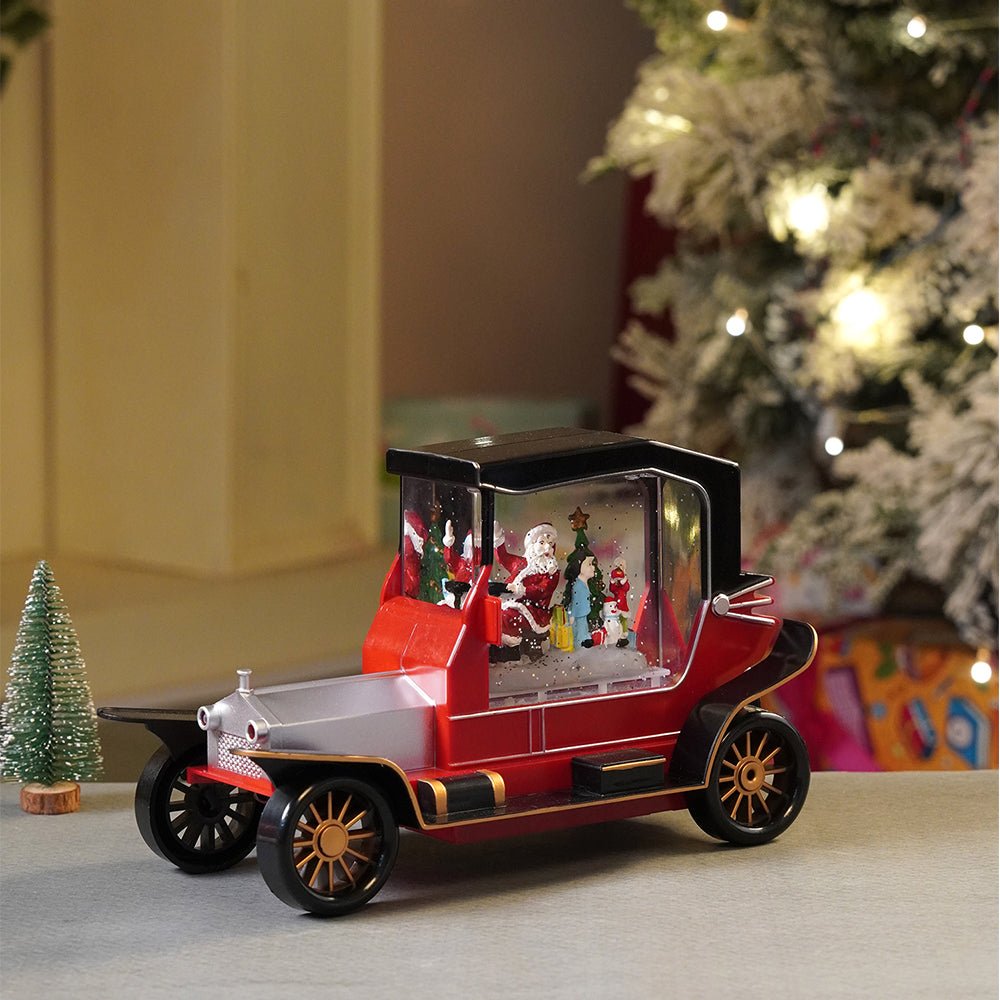 Little Surprise Box Red & Silver Vintage Car with Musical Glitter Water Light, Christmas Home Décor - Christmas Decor