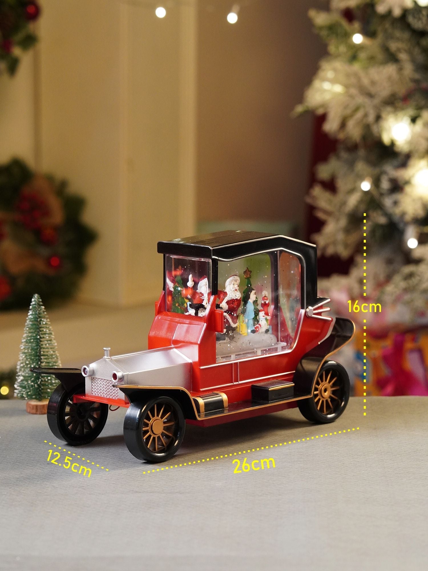 Little Surprise Box Red & Silver Vintage Car with Musical Glitter Water Light, Christmas Home Décor - Christmas Decor