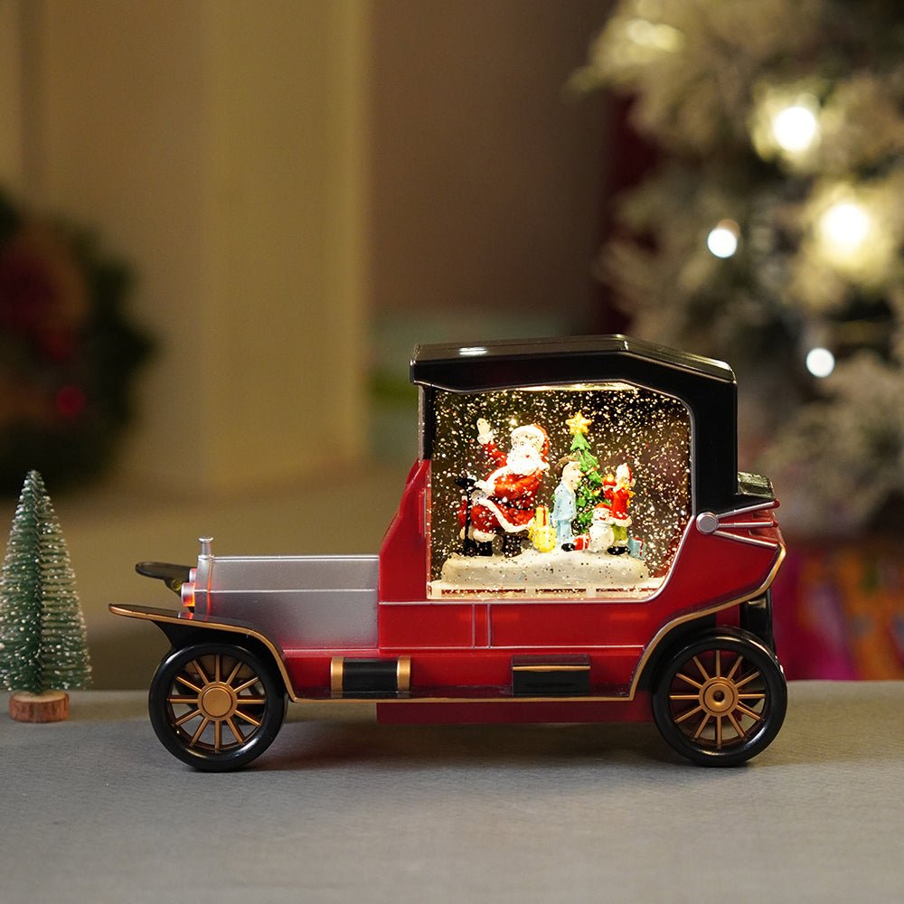 Little Surprise Box Red & Silver Vintage Car with Musical Glitter Water Light, Christmas Home Décor - Christmas Decor
