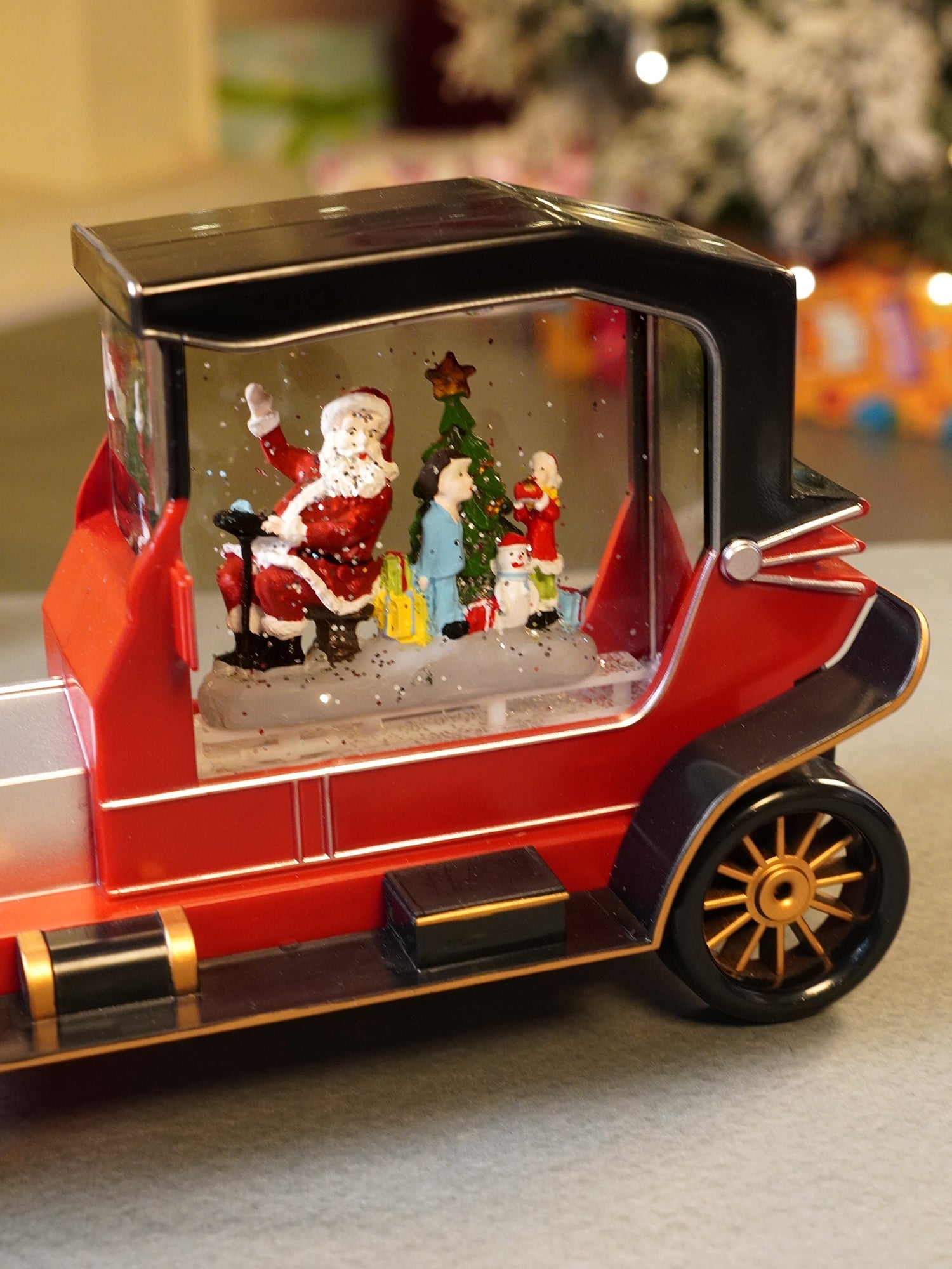 Little Surprise Box Red & Silver Vintage Car with Musical Glitter Water Light, Christmas Home Décor - Christmas Decor