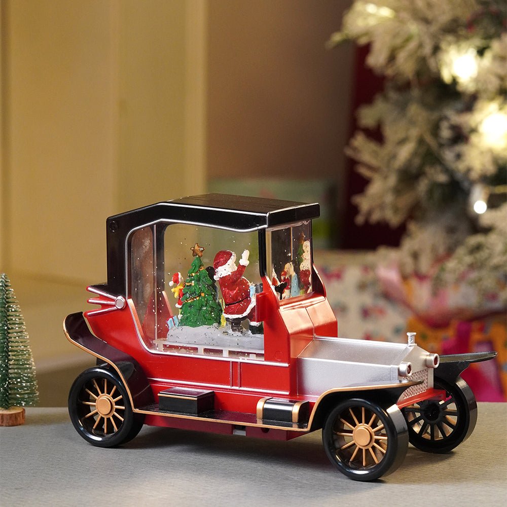 Little Surprise Box Red & Silver Vintage Car with Musical Glitter Water Light, Christmas Home Décor - Christmas Decor