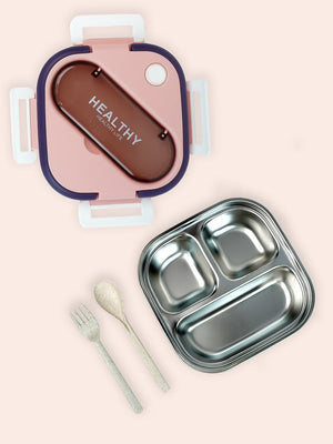 Little Surprise Box Rounded Square Stainless Steel Kids Lunch Box - LSB - LB - PNK - ROUNDSQR