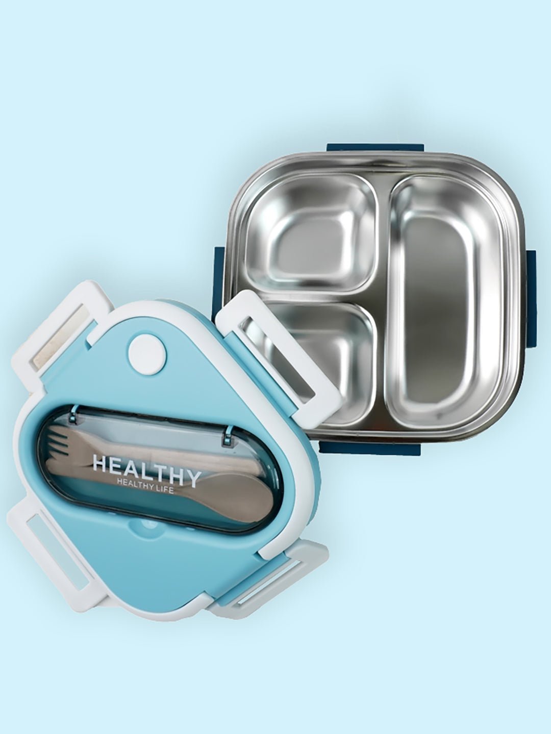 Little Surprise Box Rounded Square Stainless Steel Kids Lunch Box - LSB - LB - BLU - ROUNDSQR
