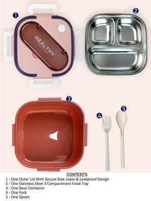 Little Surprise Box Rounded Square Stainless Steel Kids Lunch Box - LSB - LB - PNK - ROUNDSQR