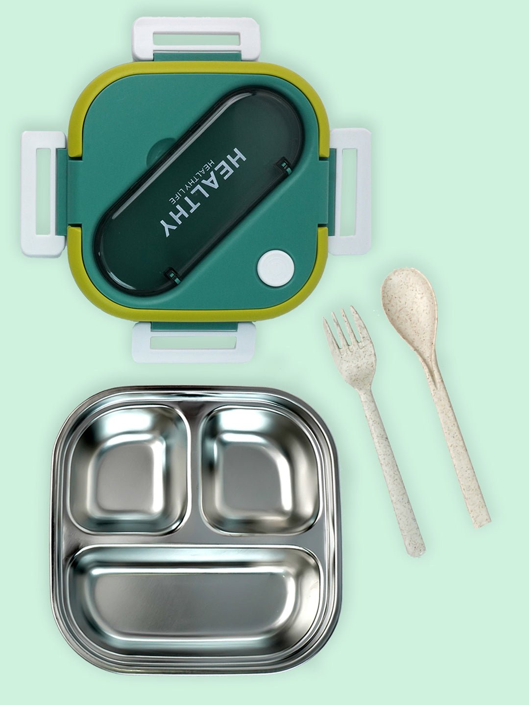 Little Surprise Box Rounded Square Stainless Steel Kids Lunch Box - LSB - LB - GRN - ROUNDSQR