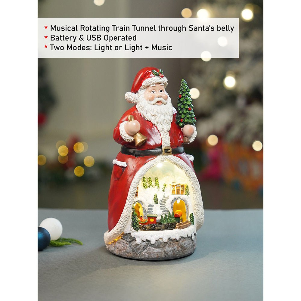Little Surprise Box Santa Belly Train Rotating, Musical & Lit Christmas Decoration & Home Decor - Christmas Decor