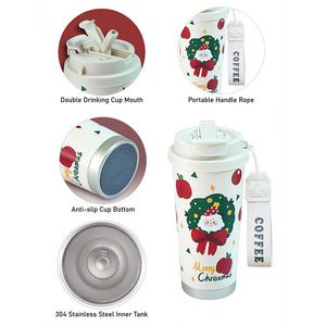 Little Surprise Box Santa Bow, Wreath & Apple, xmas themed, stainless steel Coffee/Water Tumbler Bottle, 500ml with free cleaning brush - XMAS BOTTLES