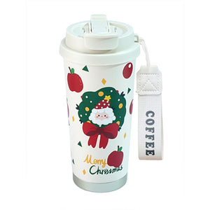 Little Surprise Box Santa Bow, Wreath & Apple, xmas themed, stainless steel Coffee/Water Tumbler Bottle, 500ml with free cleaning brush - XMAS BOTTLES