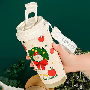 Little Surprise Box Santa Bow, Wreath & Apple, xmas themed, stainless steel Coffee/Water Tumbler Bottle, 500ml with free cleaning brush - XMAS BOTTLES