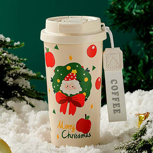 Little Surprise Box Santa Bow, Wreath & Apple, xmas themed, stainless steel Coffee/Water Tumbler Bottle, 500ml with free cleaning brush - XMAS BOTTLES