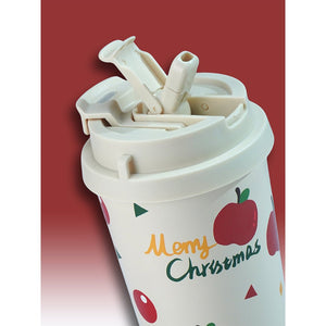 Little Surprise Box Santa Bow, Wreath & Apple, xmas themed, stainless steel Coffee/Water Tumbler Bottle, 500ml with free cleaning brush - XMAS BOTTLES