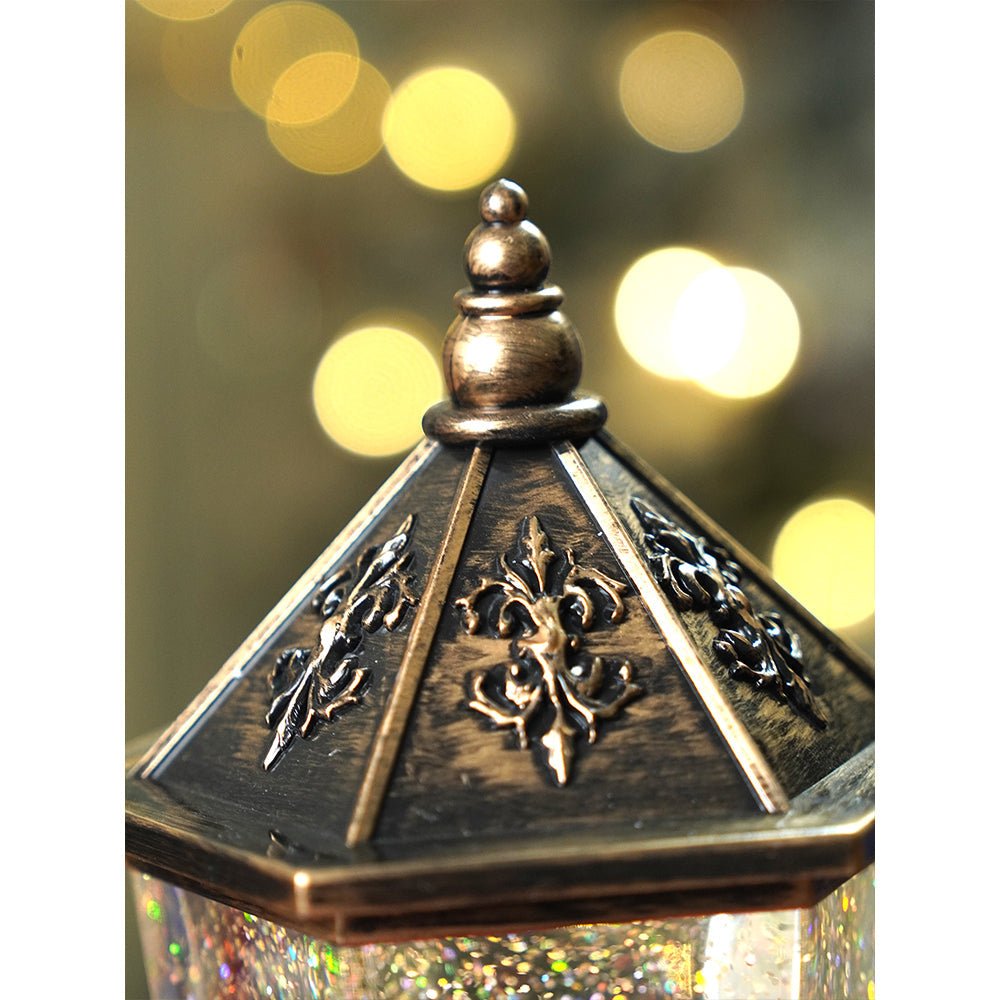 Little Surprise Box Santa Puppy Vintage Street lamp style, Glitter water with lights christmas home and table décor - Christmas Decor