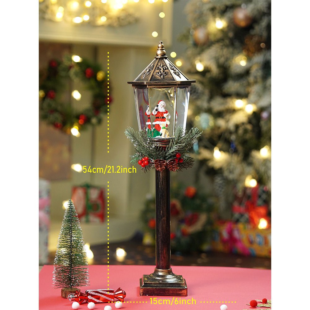 Little Surprise Box Santa Puppy Vintage Street lamp style, Glitter water with lights christmas home and table décor - Christmas Decor
