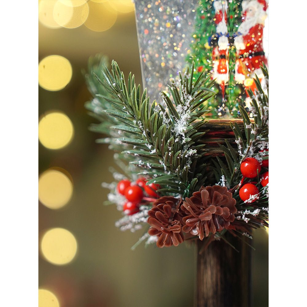 Little Surprise Box Santa Puppy Vintage Street lamp style, Glitter water with lights christmas home and table décor - Christmas Decor