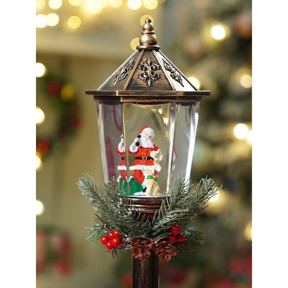 Little Surprise Box Santa Puppy Vintage Street lamp style, Glitter water with lights christmas home and table décor - Christmas Decor