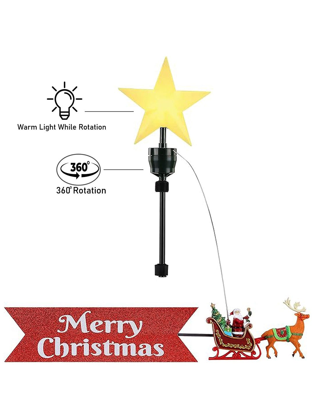 Little Surprise Box Santa Sleigh rotating Christmas Tree animated Topper - Christmas Decor