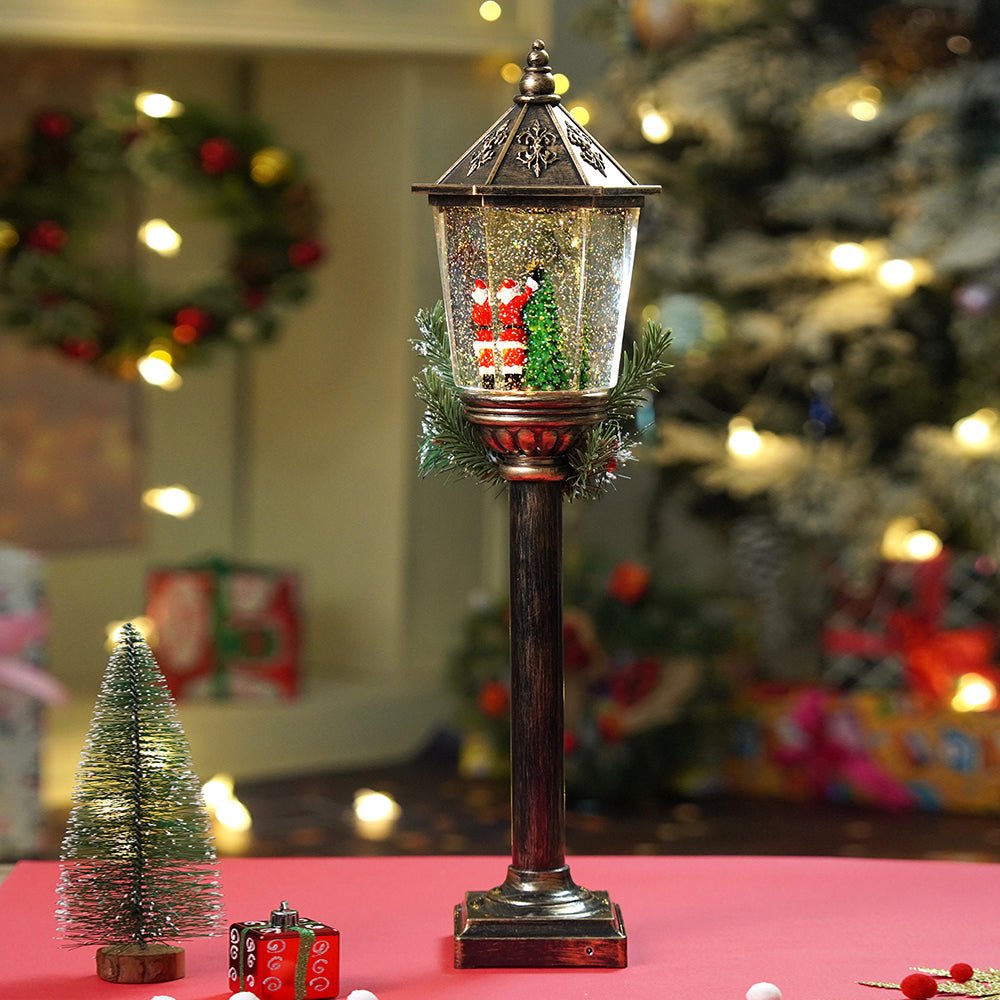 Little Surprise Box Santa Star Tree Vintage Street lamp style , Glitter water with lights christmas home Decor - Christmas Hat