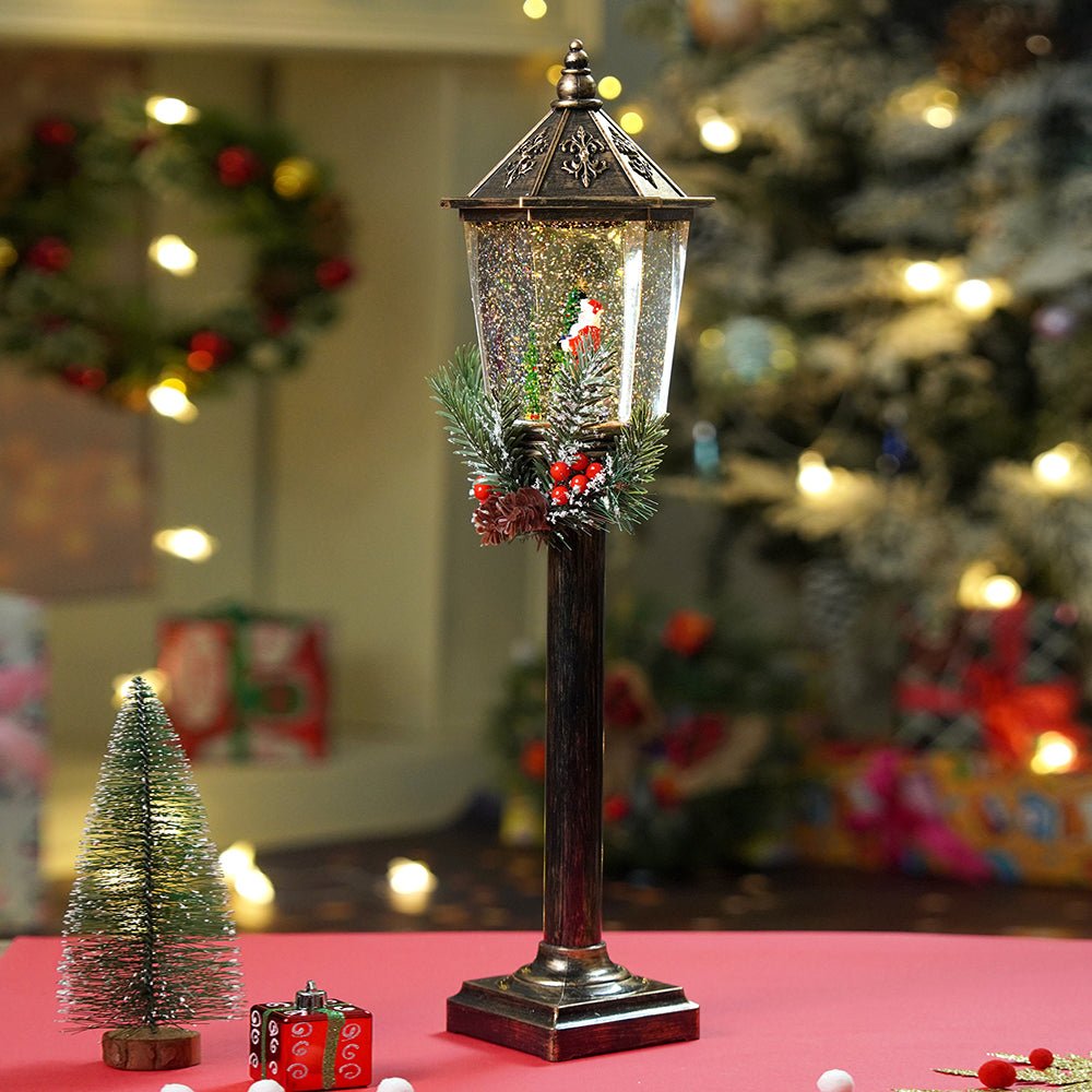 Little Surprise Box Santa Star Tree Vintage Street lamp style , Glitter water with lights christmas home Decor - Christmas Hat