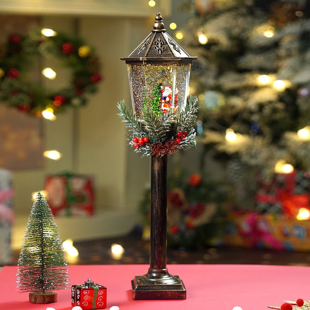 Little Surprise Box Santa Star Tree Vintage Street lamp style , Glitter water with lights christmas home Decor - Christmas Hat