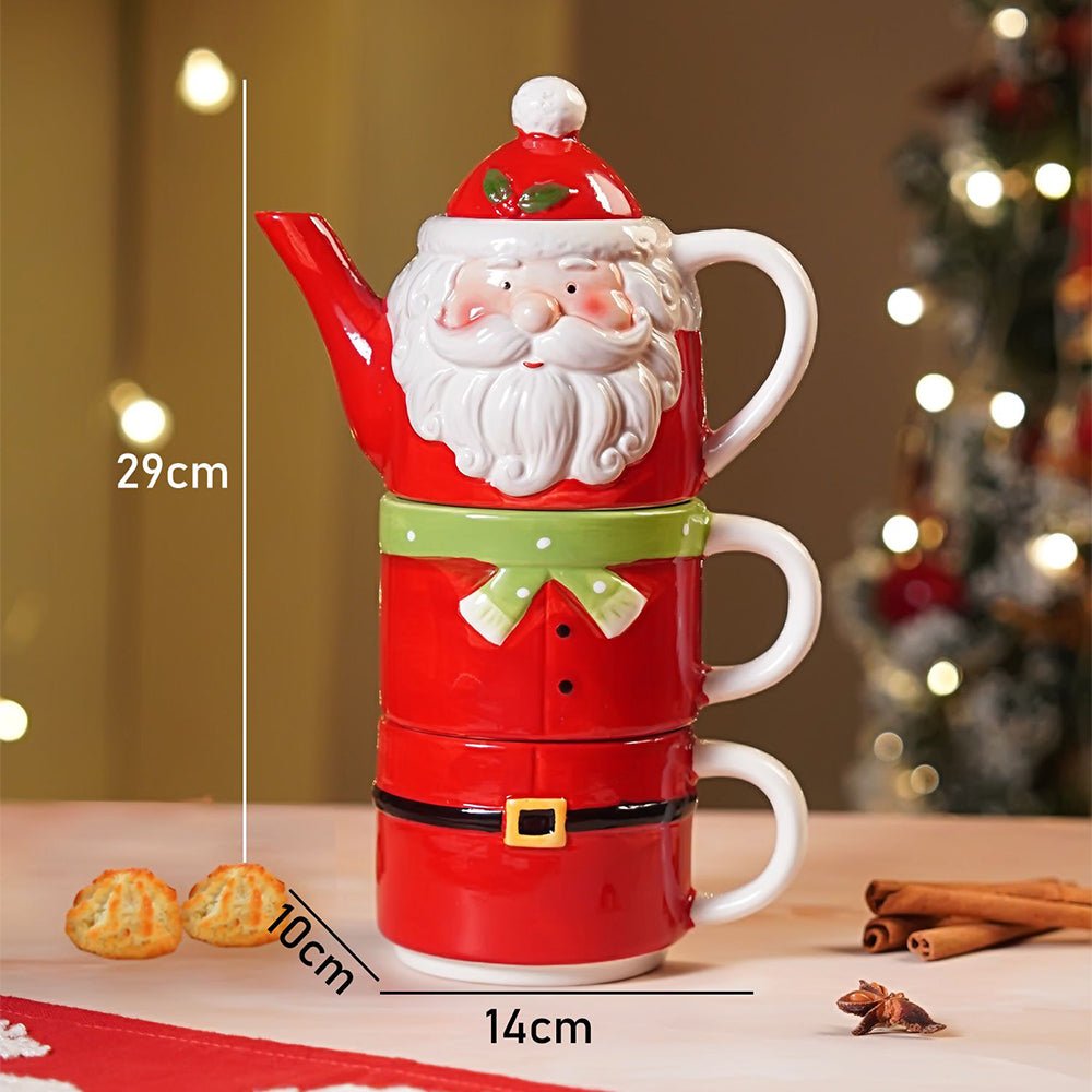 Little Surprise Box Santa themed 3pcs teapot and Hot chocolate/Coffee chrsitmas Mugs Set. - Christmas Cutlery