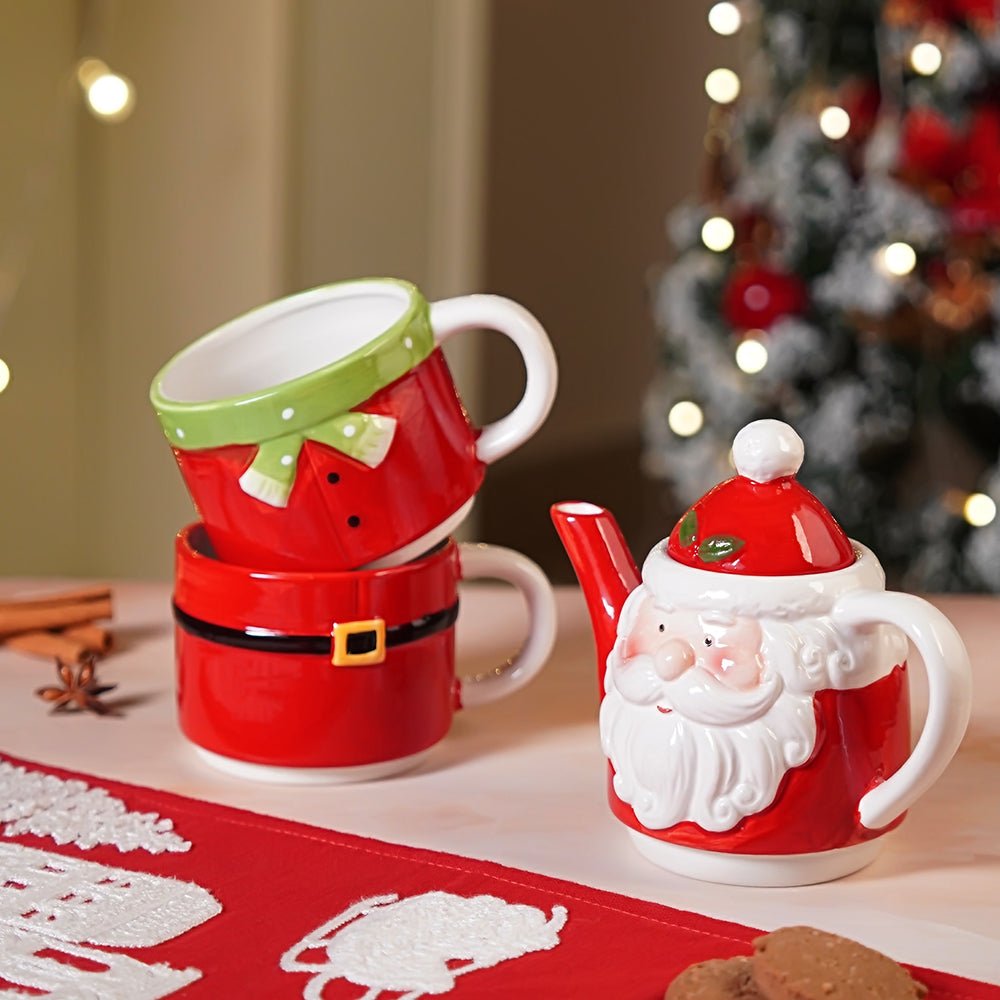 Little Surprise Box Santa themed 3pcs teapot and Hot chocolate/Coffee chrsitmas Mugs Set. - Christmas Cutlery