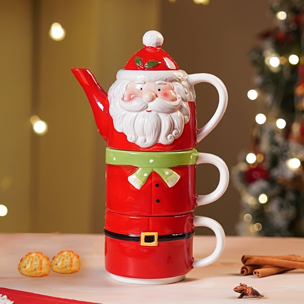 Little Surprise Box Santa themed 3pcs teapot and Hot chocolate/Coffee chrsitmas Mugs Set. - Christmas Cutlery