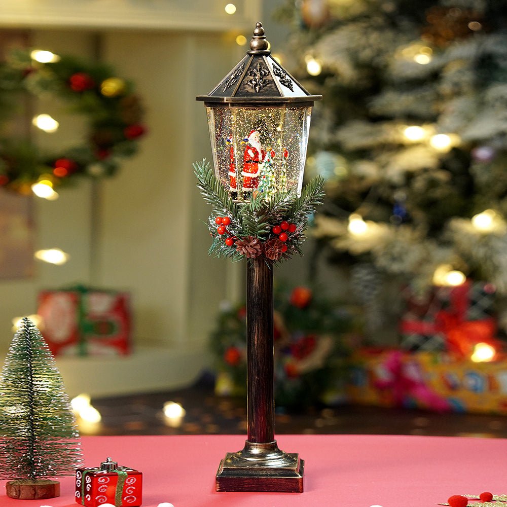 Little Surprise Box Santa Tree Vintage Street lamp style, Glitter water with lights christmas home and table décor - Christmas Decor