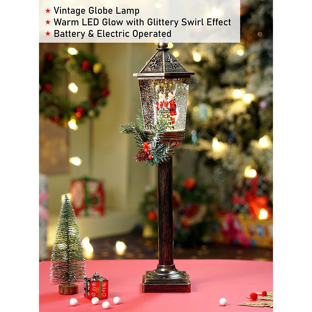 Little Surprise Box Santa Tree Vintage Street lamp style, Glitter water with lights christmas home and table décor - Christmas Decor