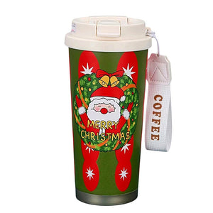 Little Surprise Box Santa Wreath, Christmas themed, Xmas stainless steel Coffee/Water Tumbler Bottle, 500ml with free cleaning brush - XMAS BOTTLES