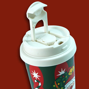 Little Surprise Box Santa Wreath, Christmas themed, Xmas stainless steel Coffee/Water Tumbler Bottle, 500ml with free cleaning brush - XMAS BOTTLES