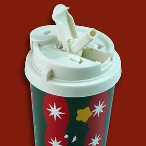 Little Surprise Box Santa Wreath, Christmas themed, Xmas stainless steel Coffee/Water Tumbler Bottle, 500ml with free cleaning brush - XMAS BOTTLES