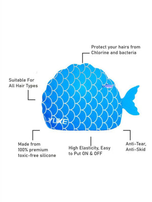 Little Surprise Box, Scales Pink Fishy , Silicone Kids Swim Cap, 5 years - 15 years - Blue Swimming Cap