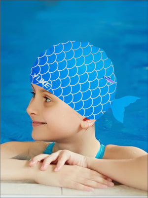 Little Surprise Box, Scales Pink Fishy , Silicone Kids Swim Cap, 5 years - 15 years - Blue Swimming Cap
