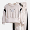 Little Surprise Box, Self Patterned Black Patch Casual Stripes 2Pcs Track Suit Set For Kids & Tweens - LSB - 2PCS - WHTPATCH - TRCKS - 5 - 6Y