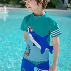 Green & Blue Shark Beach Theme Shirt & Shorts Swimwear for Kids - Little Surprise BoxGreen & Blue Shark Beach Theme Shirt & Shorts Swimwear for Kids - Little Surprise BoxGreen & Blue Shark Beach Theme Shirt & Shorts Swimwear for Kids