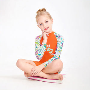 Little Surprise Box “She’s So Lucky” Printed Kids Swimwear Set with Cap (UPF 50+) - 3 - 4 Years Kids Swimwear